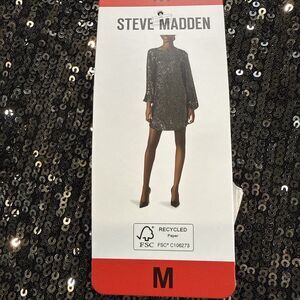 Steve Madden Black And Silver Sequin Long sleeve Cocktail Mini Dress Medium NWT